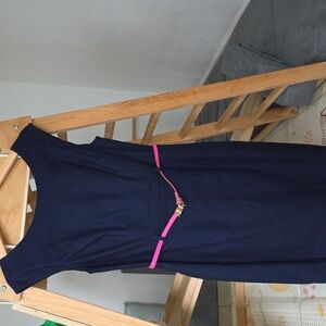 NWT Navy Blue Dress with Pink Belt Size 6 Elizabeth McKay